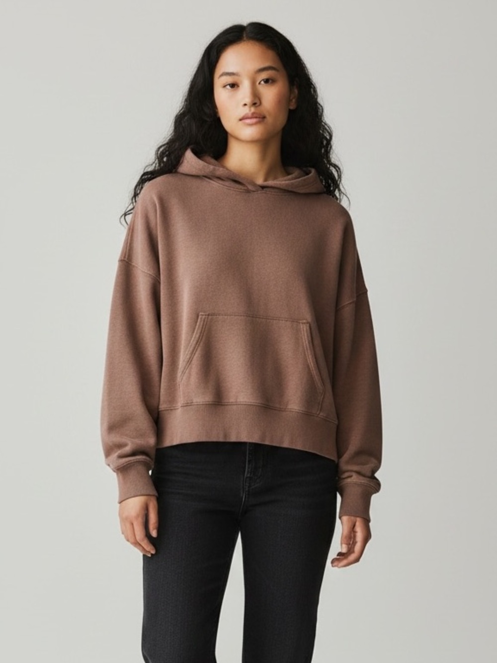 American Eagle Outfitters Cropped Mauve-Brown Hooded Pullover - Picture 1 of 7